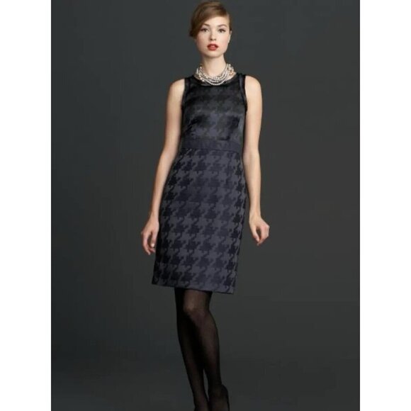 Banana Republic x Mad Men Womens Sheath Dress Sz 10 Blue Black Silk Houndstooth - Picture 1 of 6